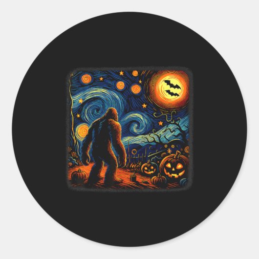 Halloween Bigfoot Starry Night Van Gogh Sasquatch  Ronde Sticker (Voorkant)