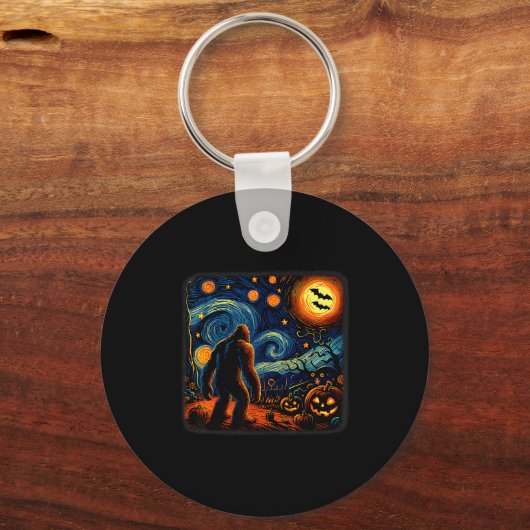 Halloween Bigfoot Starry Night Van Gogh Sasquatch  Sleutelhanger (Voorkant)