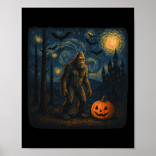 Halloween Bigfoot Sterrennacht Van Gogh Sasquatch Poster (Voorkant)