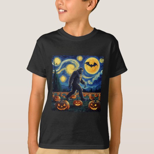 Halloween Bigfoot Sterrennacht Van Gogh T-shirt (Voorkant)