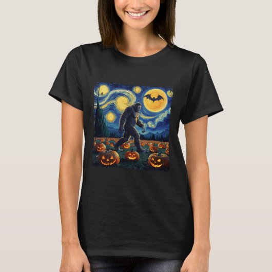 Halloween Bigfoot Sterrennacht Van Gogh T-shirt (Voorkant)
