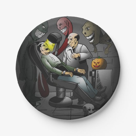 Halloween bij de tandarts papieren bordje (Voorkant)