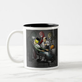Halloween bij de tandarts tweekleurige koffiemok