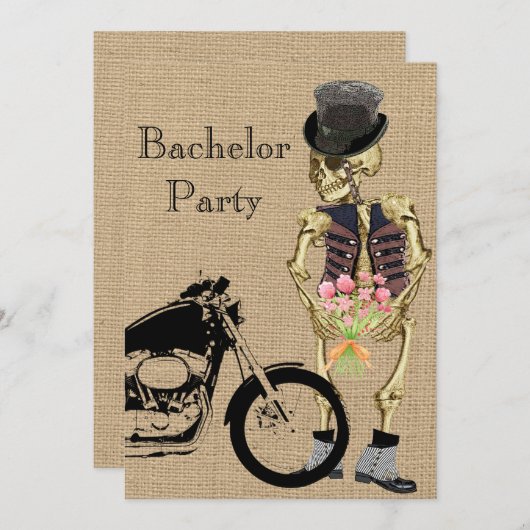Halloween Biker Skeleton Bachelor Party Invitation Kaart (Voorkant / Achterkant)