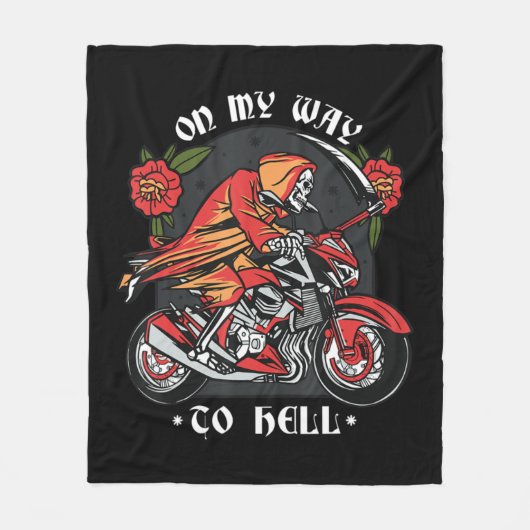 Halloween Biker Skeleton op weg naar de hel  Fleece Deken (Voorkant)