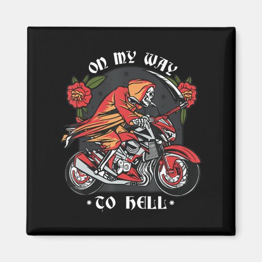 Halloween Biker Skeleton op weg naar de hel  Magneet (Voorkant)