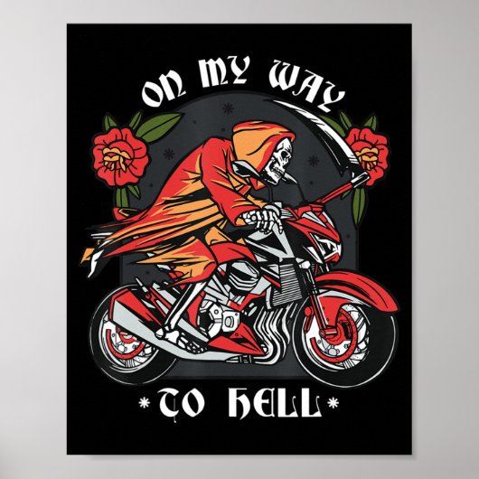 Halloween Biker Skeleton op weg naar de hel  Poster (Voorkant)