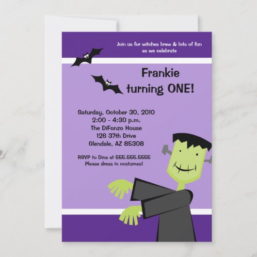 Halloween Birthday 5x7 Frankenstein Party Invite Kaart (Voorkant)