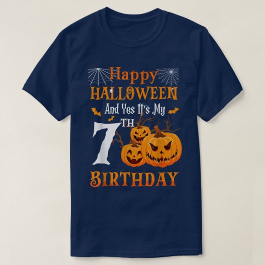 Halloween Birthday, 7 jaar oud, pompoen Sp T-shirt (Design voorkant)