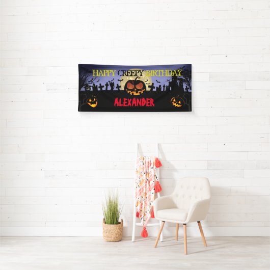 Halloween Birthday Banner - Creepy Pumpkin Banner (Insitu)