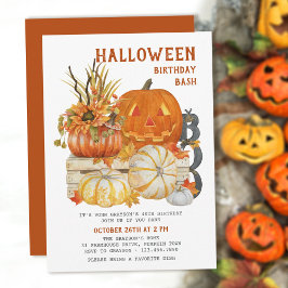 Halloween Birthday Bash Rustic Farmhouse Pumpkin Kaart