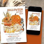Halloween Birthday Bash Rustic Farmhouse Pumpkin Kaart