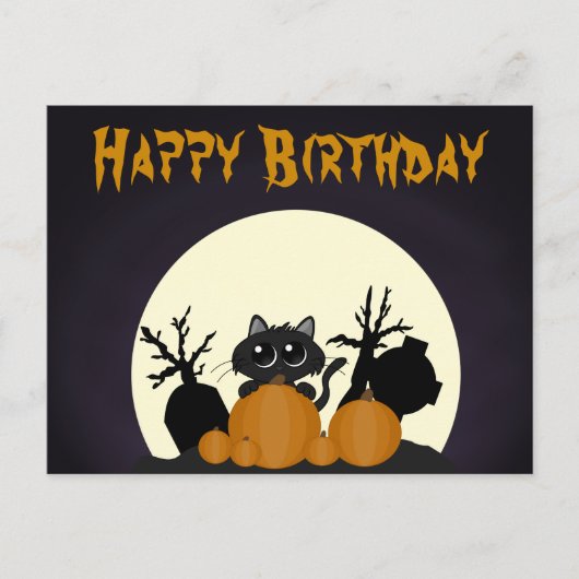 Halloween Birthday Black Cat Pumpkins Graveyard Feestdagenkaart (Voorkant)