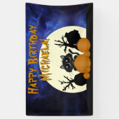 Halloween Birthday Black Cat w Pumpkins Graveyard Spandoek (Verticaal)