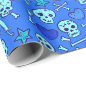 Halloween Birthday | Blauw portierpatroon Cadeaupapier (Rol Hoek)