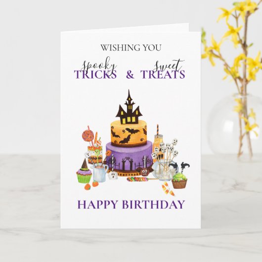 Halloween Birthday Cake Sweets Kaart (Gele Bloem)