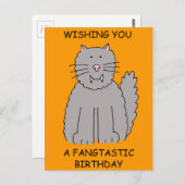 Halloween Birthday Cat with Fangs Briefkaart (Voorkant / Achterkant)