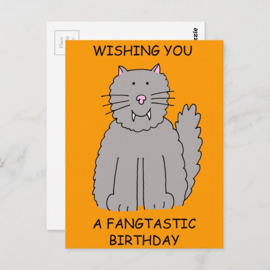 Halloween Birthday Cat with Fangs Briefkaart (Voorkant / Achterkant)