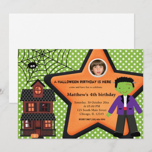 Halloween Birthday Costume (groen) Kaart (Voorkant / Achterkant)