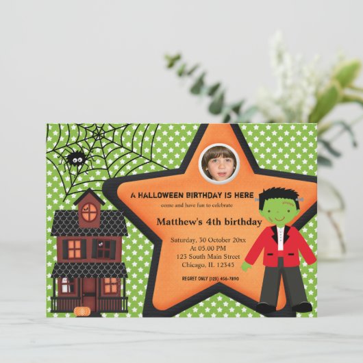 Halloween Birthday Costume (groen) Kaart (Staand voorkant)