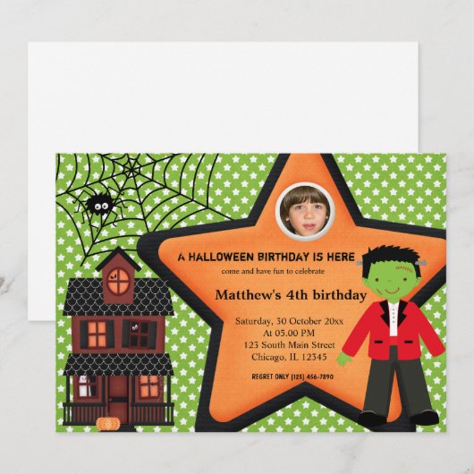 Halloween Birthday Costume (groen) Kaart (Voorkant / Achterkant)