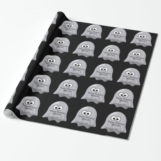 Halloween Birthday Ghosts Cute Custom Name Black Cadeaupapier (Uitgerold)
