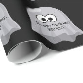 Halloween Birthday Ghosts Cute Custom Name Black Cadeaupapier (Rol Hoek)
