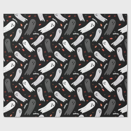Halloween Birthday Ghosts Naam toevoegen Aanpassen Cadeaupapier (Vlak)