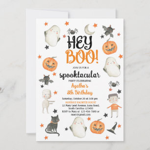 HALLOWEEN BIRTHDAY INVITATION HEY BOO GHOST KAART