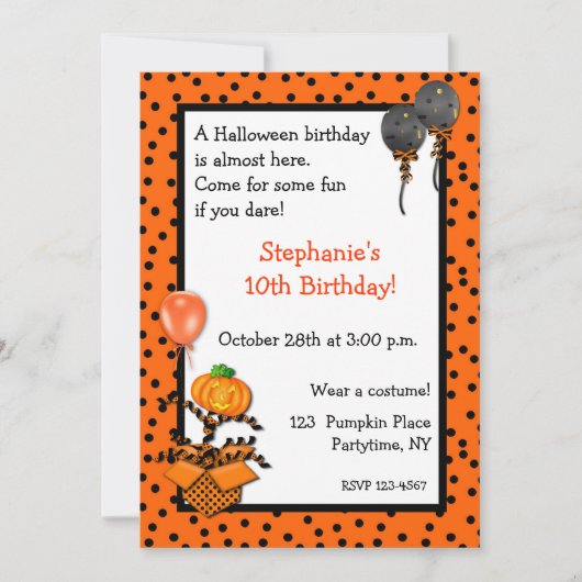 Halloween Birthday Invitation Kaart (Voorkant)