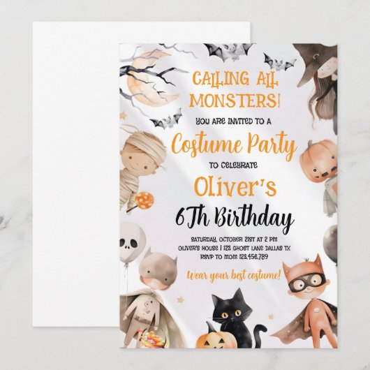Halloween Birthday Invitation  Kaart (Voorkant / Achterkant)