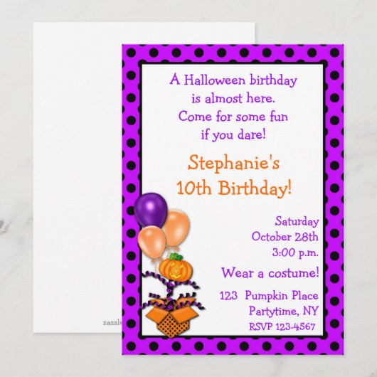 Halloween Birthday Invitation Kaart (Voorkant / Achterkant)