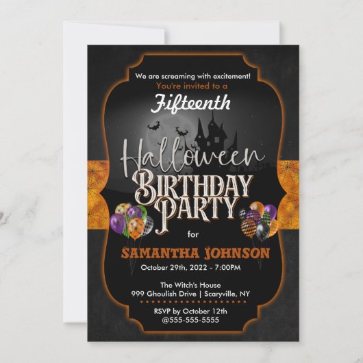 Halloween Birthday Invitation with spiderwebts Kaart (Voorkant)