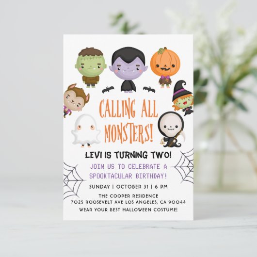 Halloween Birthday Invite Kaart (Staand voorkant)