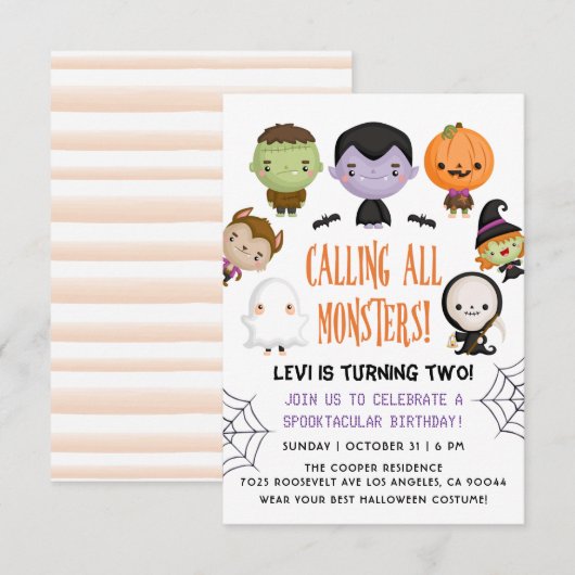 Halloween Birthday Invite Kaart (Voorkant / Achterkant)