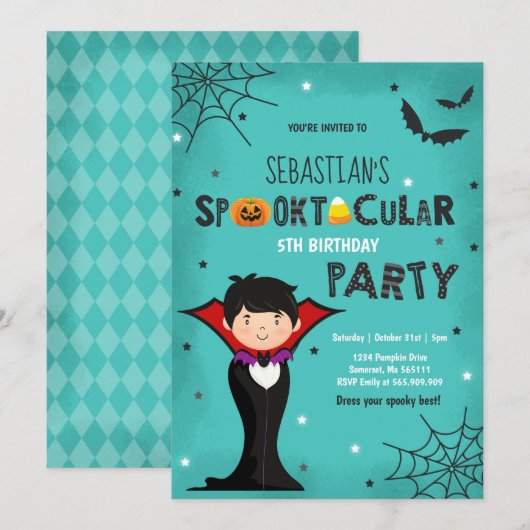 Halloween Birthday Invite Vampire Halloween Party Kaart (Voorkant / Achterkant)