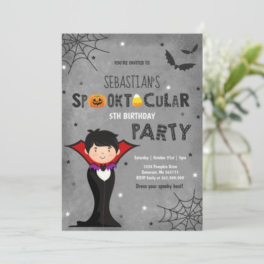 Halloween Birthday Invite Vampire Halloween Party Kaart (Staand voorkant)