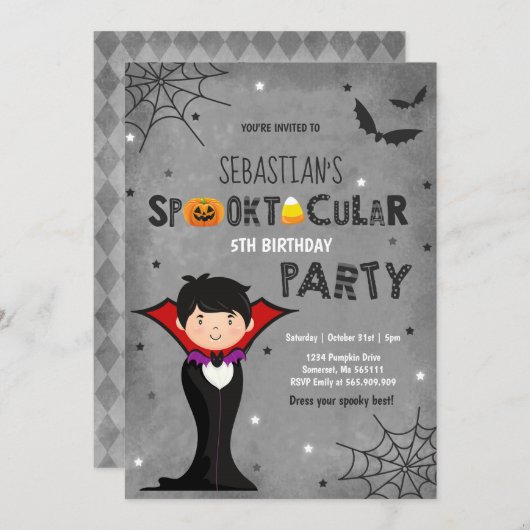 Halloween Birthday Invite Vampire Halloween Party Kaart (Voorkant / Achterkant)