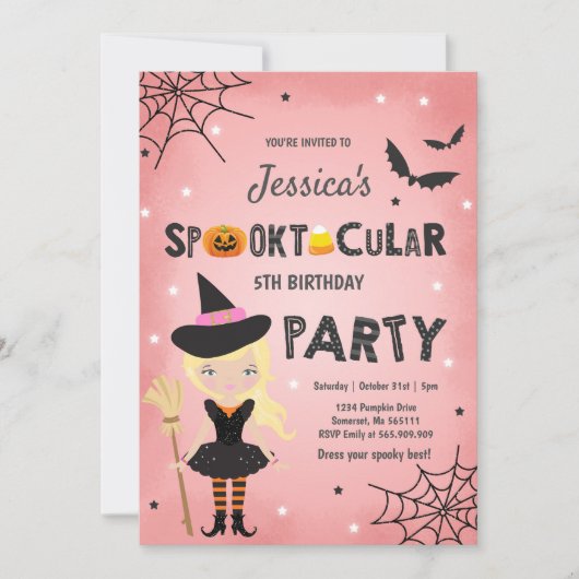 Halloween Birthday Invite Witch Halloween Party Kaart (Voorkant)