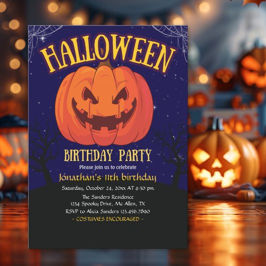 Halloween Birthday Kids Party Spooky Pumpkin Kaart