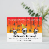 Halloween Birthday oranje zwarte schedels pet (Staand voorkant)