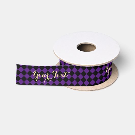 Halloween Birthday Paars Black Harlequin Pattern Satijnen Lint (Spoel)