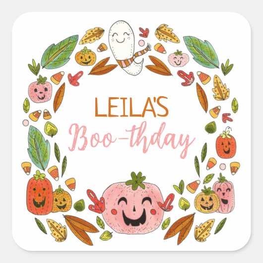 Halloween Birthday Party Favor Square Sticker (Voorkant)
