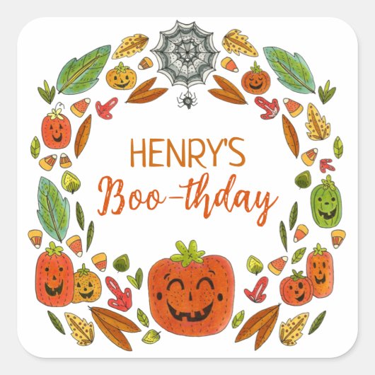 Halloween Birthday Party Favor Vierkante Sticker (Voorkant)