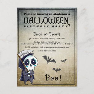 Halloween Birthday Party Grim Reaper Briefkaart