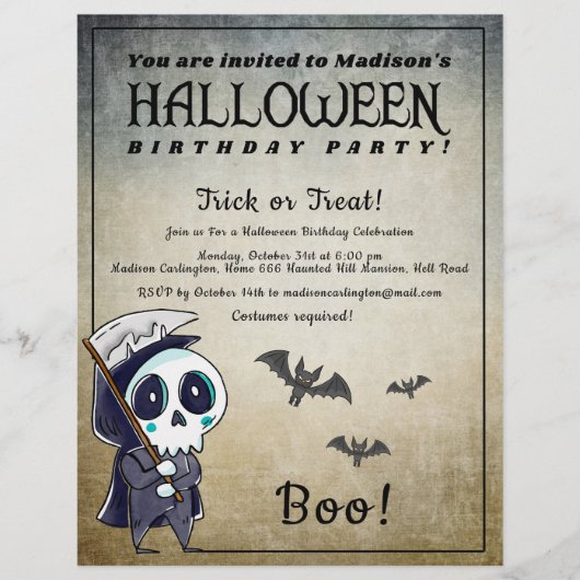 Halloween Birthday Party Grim Reaper Flyer (Voorkant)