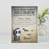 Halloween Birthday Party Grim Reaper Kaart (Staand voorkant)