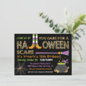 Halloween Birthday Party heks & caldron Kaart (Staand voorkant)