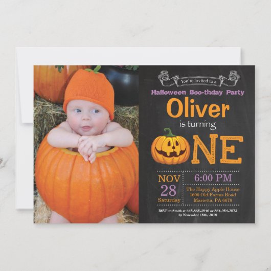 Halloween Birthday Party Invitation Foto Kaart (Voorkant)