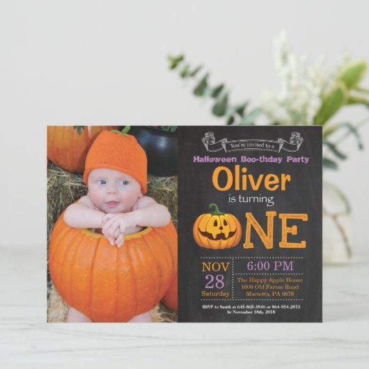 Halloween Birthday Party Invitation Foto Kaart (Staand voorkant)